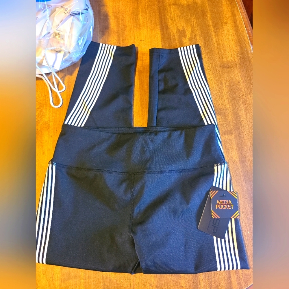 Kids Black Leggings with White Stripes 42-9